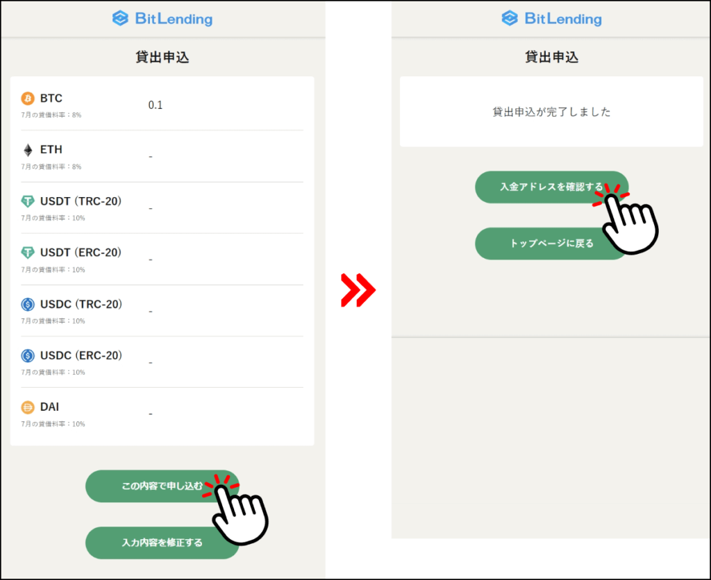 ビットレンディングの貸出申込みページ2